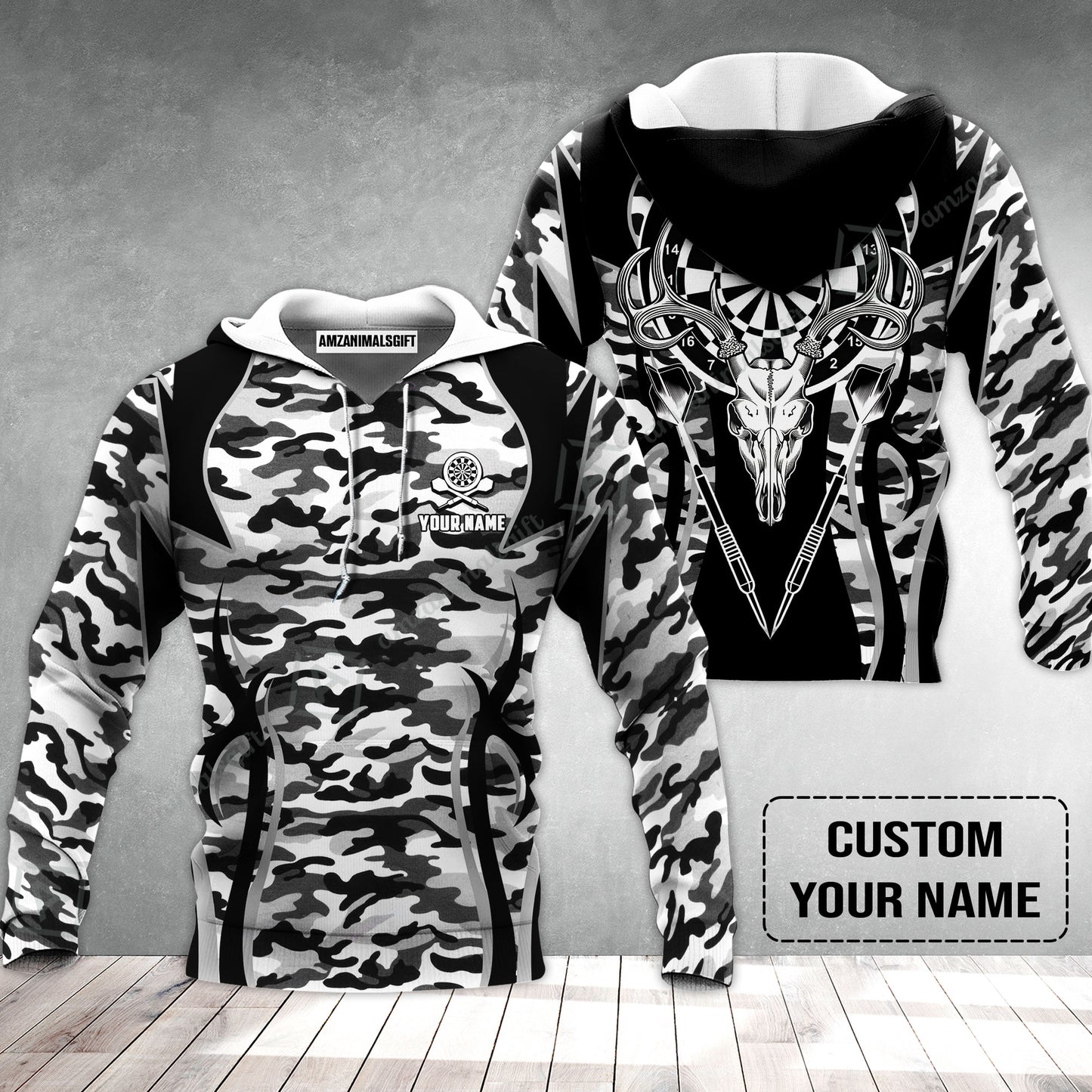 Darts Custom Name Hoodie, Camo Darts And Deer Personalized Hoodie