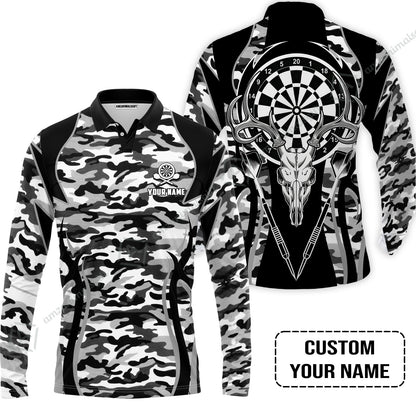 Darts Custom Name Men Polo Shirt, Camo Darts And Deer Personalized Men Polo Shirt