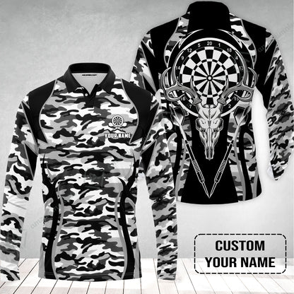 Darts Custom Name Men Long Polo Shirt, Camo Darts And Deer Personalized Long Polo Shirt