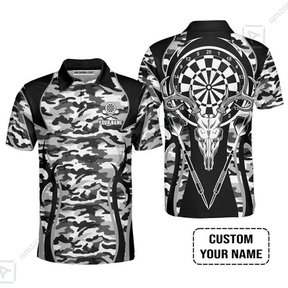 Darts Custom Name Zip Polo Shirt, Camo Darts And Deer Personalized Zip Polo Shirt