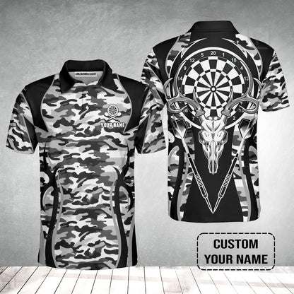 Darts Custom Name Men Polo Shirt, Camo Darts And Deer Personalized Men Polo Shirt