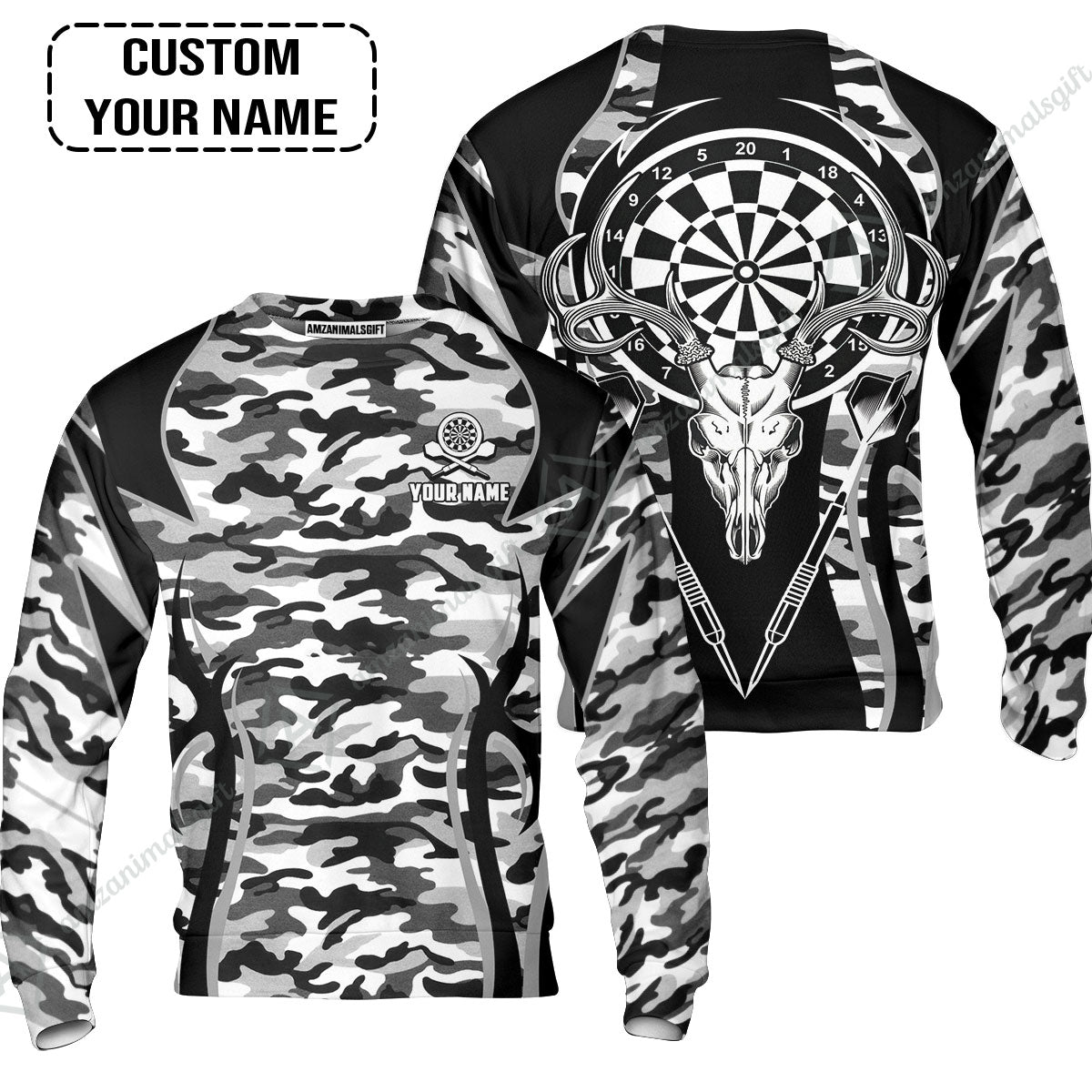 Darts Custom Name Zip Polo Shirt, Camo Darts And Deer Personalized Zip Polo Shirt