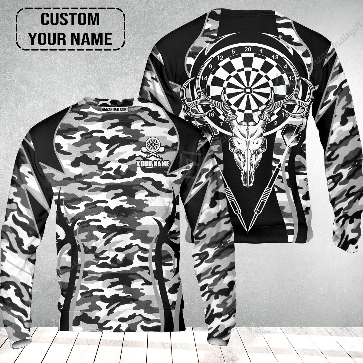 Darts Custom Name Sweatshirt, Camo Darts And Deer Personalized Sweatshirt