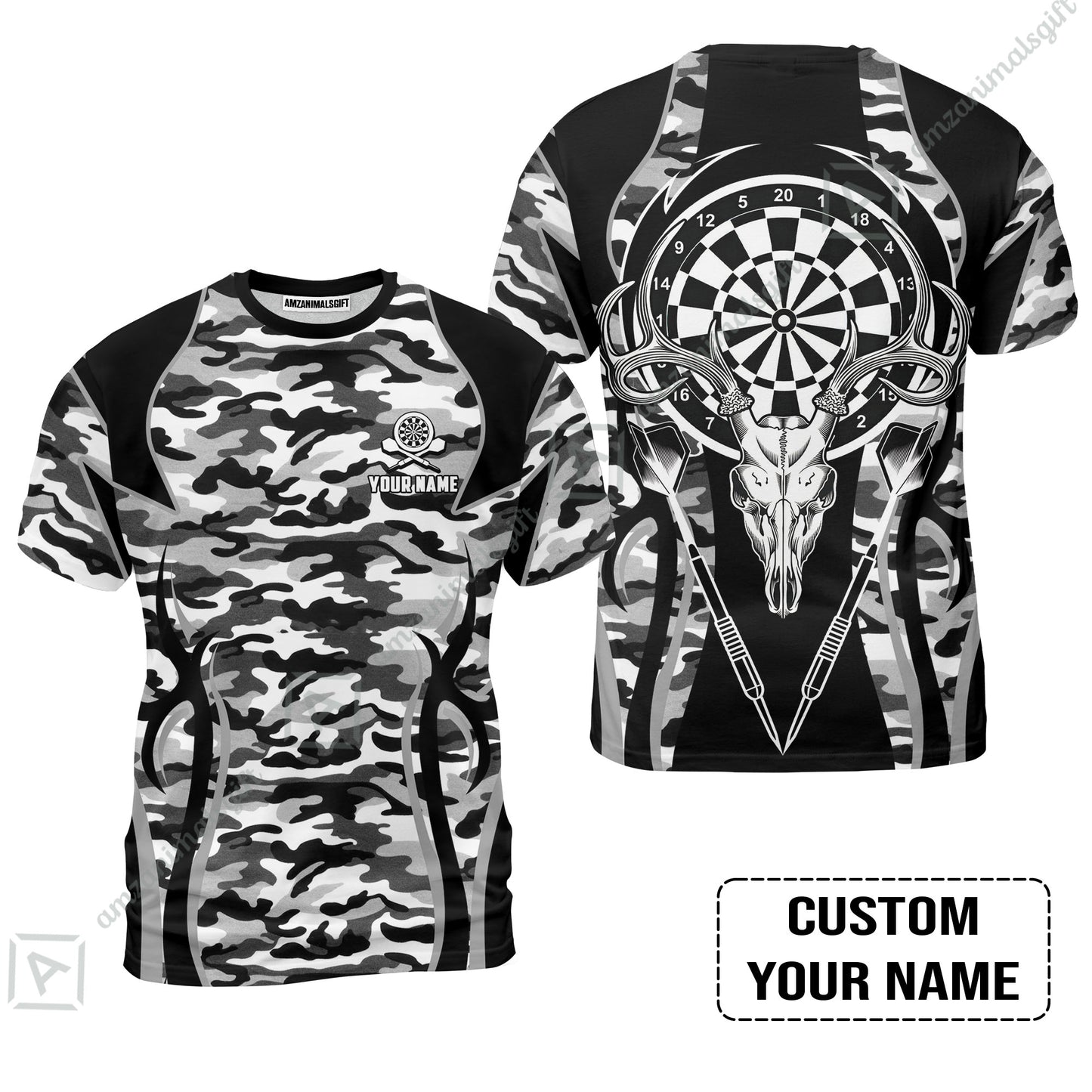 Darts Custom Name Men Polo Shirt, Camo Darts And Deer Personalized Men Polo Shirt