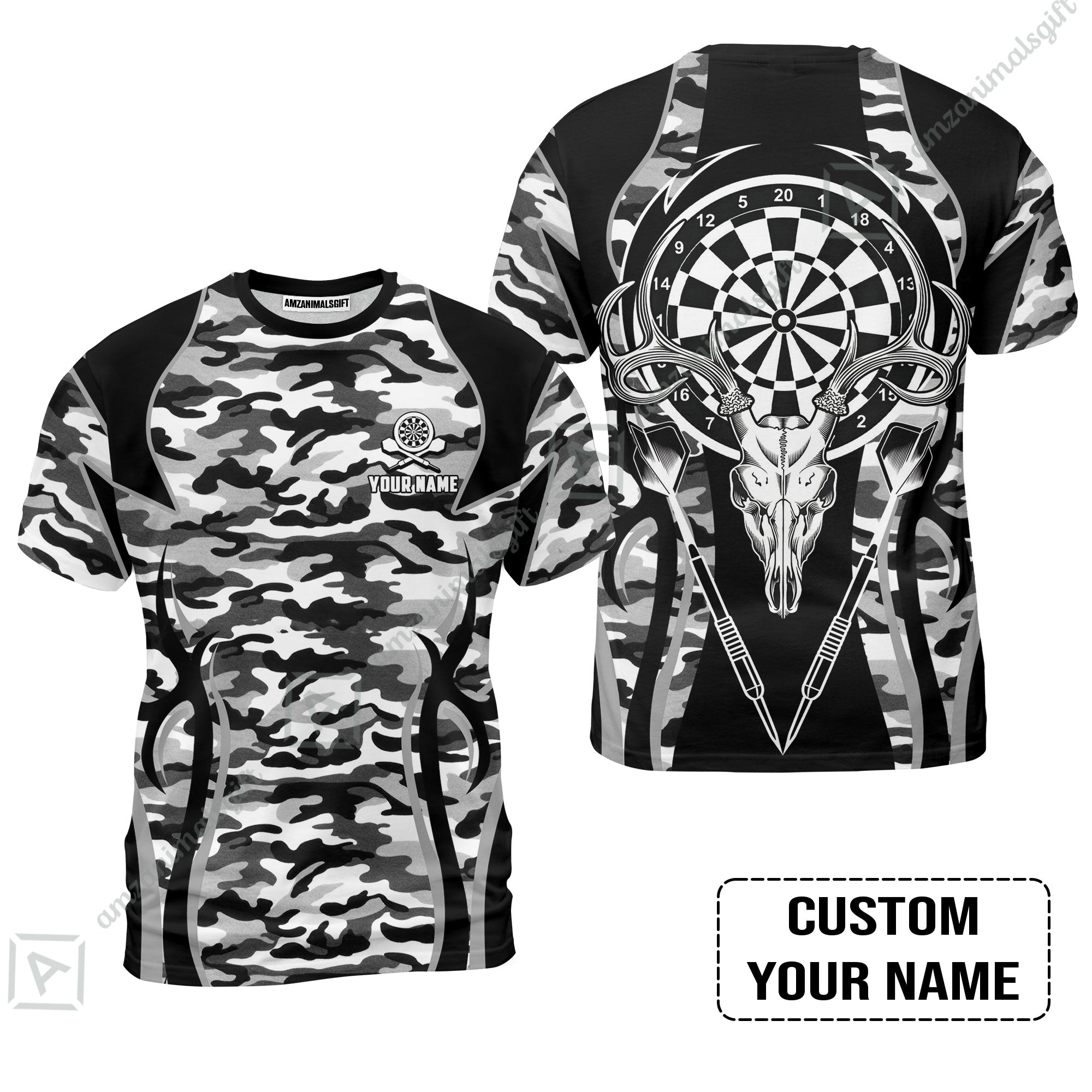 Darts Custom Name T-Shirt, Camo Darts And Deer Personalized T-Shirt