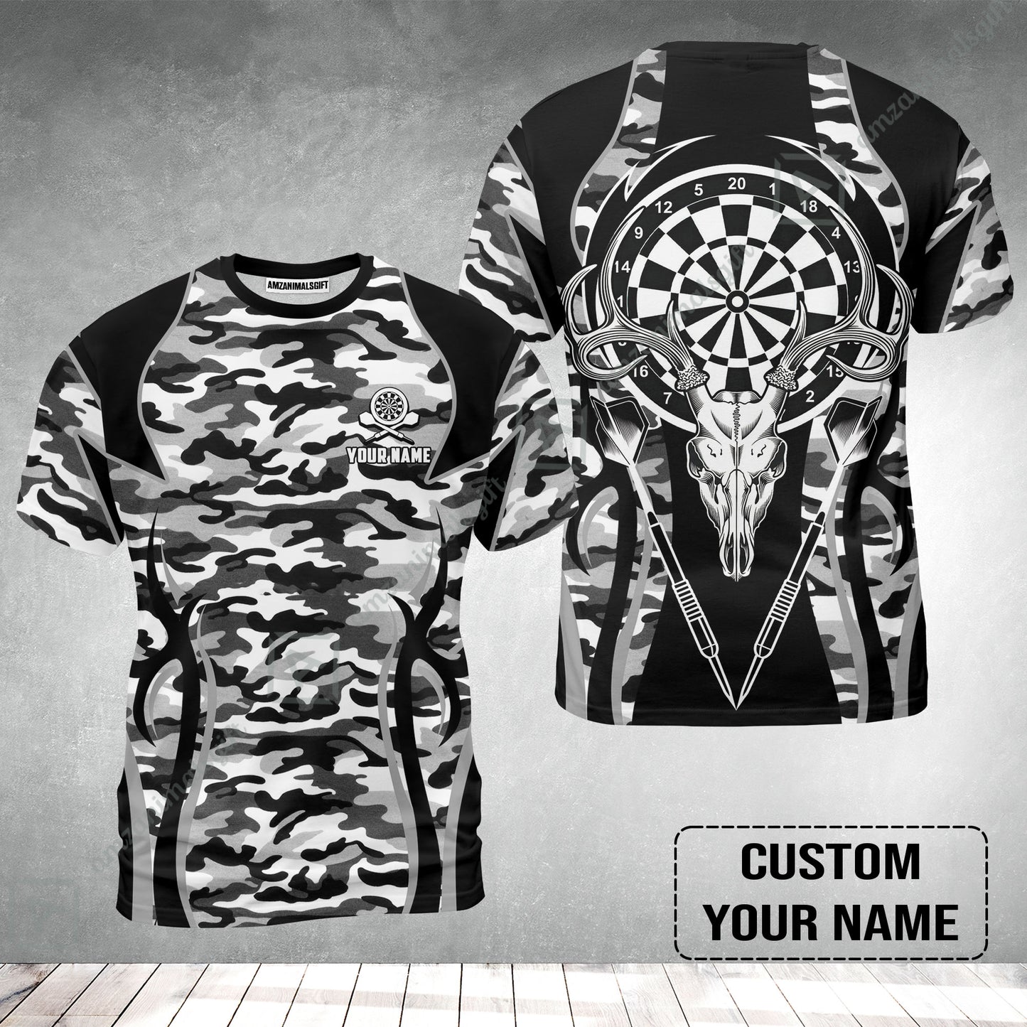 Darts Custom Name T-Shirt, Camo Darts And Deer Personalized T-Shirt