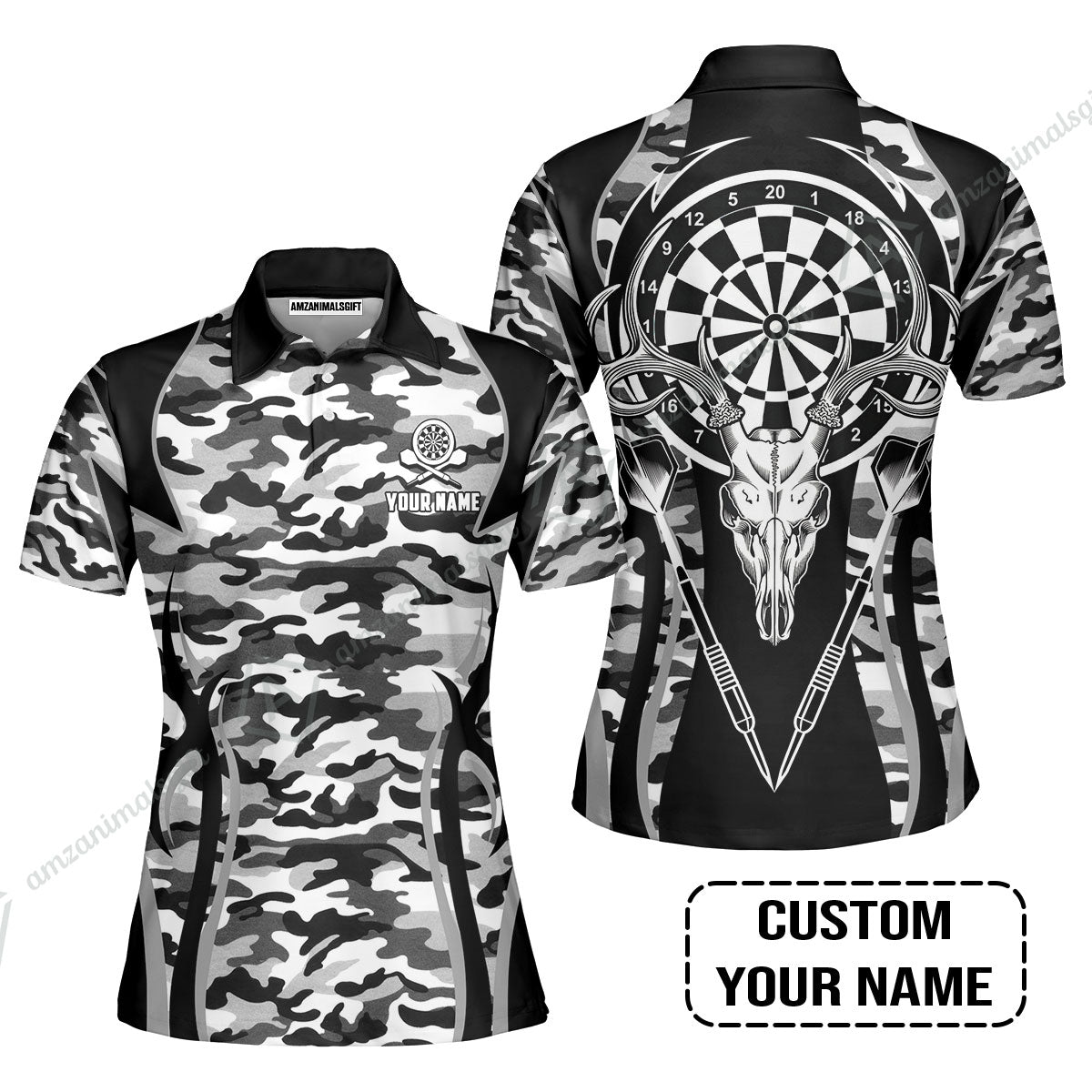 Darts Custom Name Women Polo Shirt, Camo Darts And Deer Personalized Women Polo Shirt
