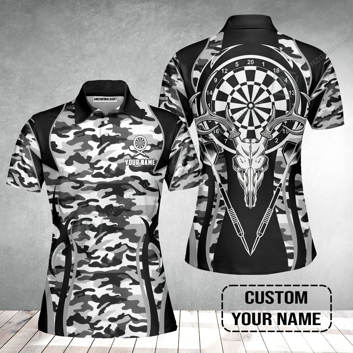 Darts Custom Name Women Polo Shirt, Camo Darts And Deer Personalized Women Polo Shirt