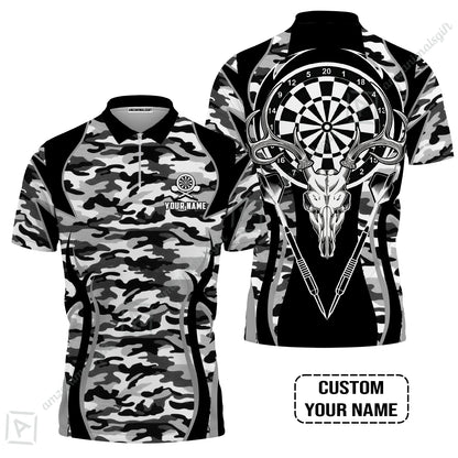 Darts Custom Name Men Polo Shirt, Camo Darts And Deer Personalized Men Polo Shirt