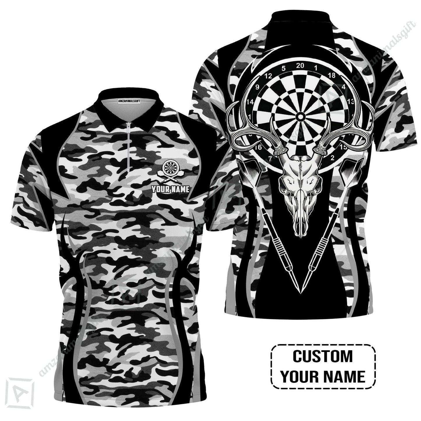 Darts Custom Name Men Long Polo Shirt, Camo Darts And Deer Personalized Long Polo Shirt