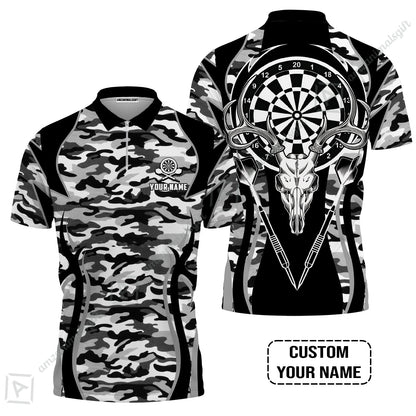 Darts Custom Name Men Long Polo Shirt, Camo Darts And Deer Personalized Long Polo Shirt