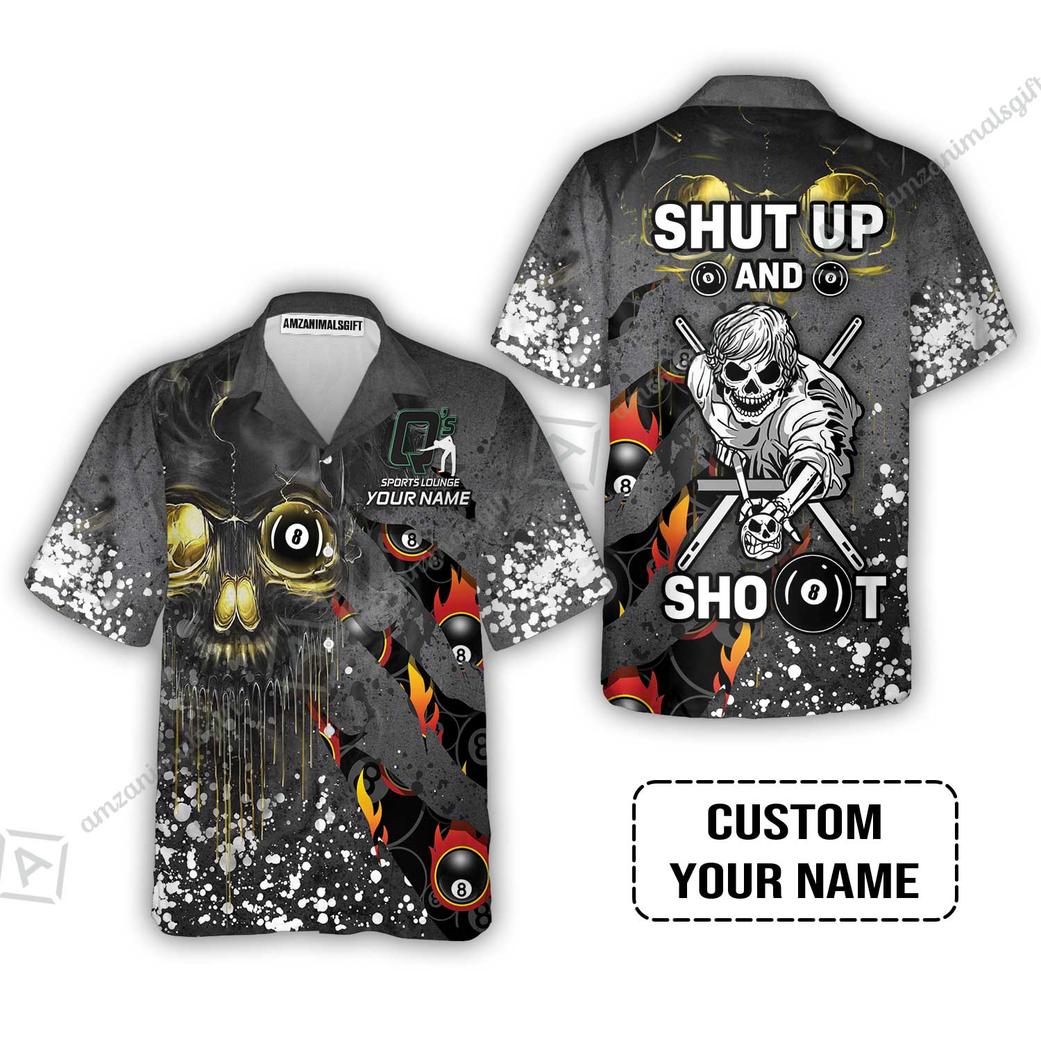 Custom Billiard Hawaiian Shirt - Q's Team Billiards 8 Balls Paint Splash Personalized Name Hawaiian Shirt