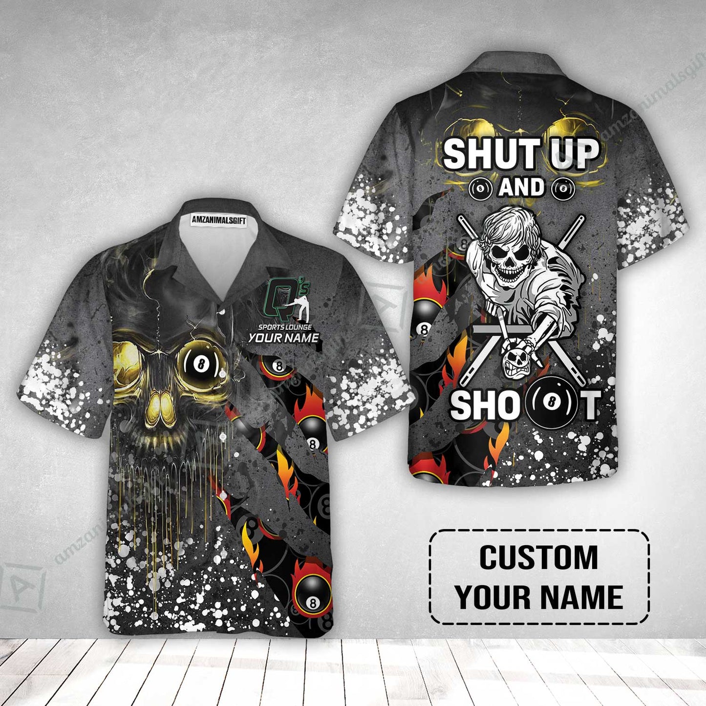 Custom Billiard Hawaiian Shirt - Q's Team Billiards 8 Balls Paint Splash Personalized Name Hawaiian Shirt