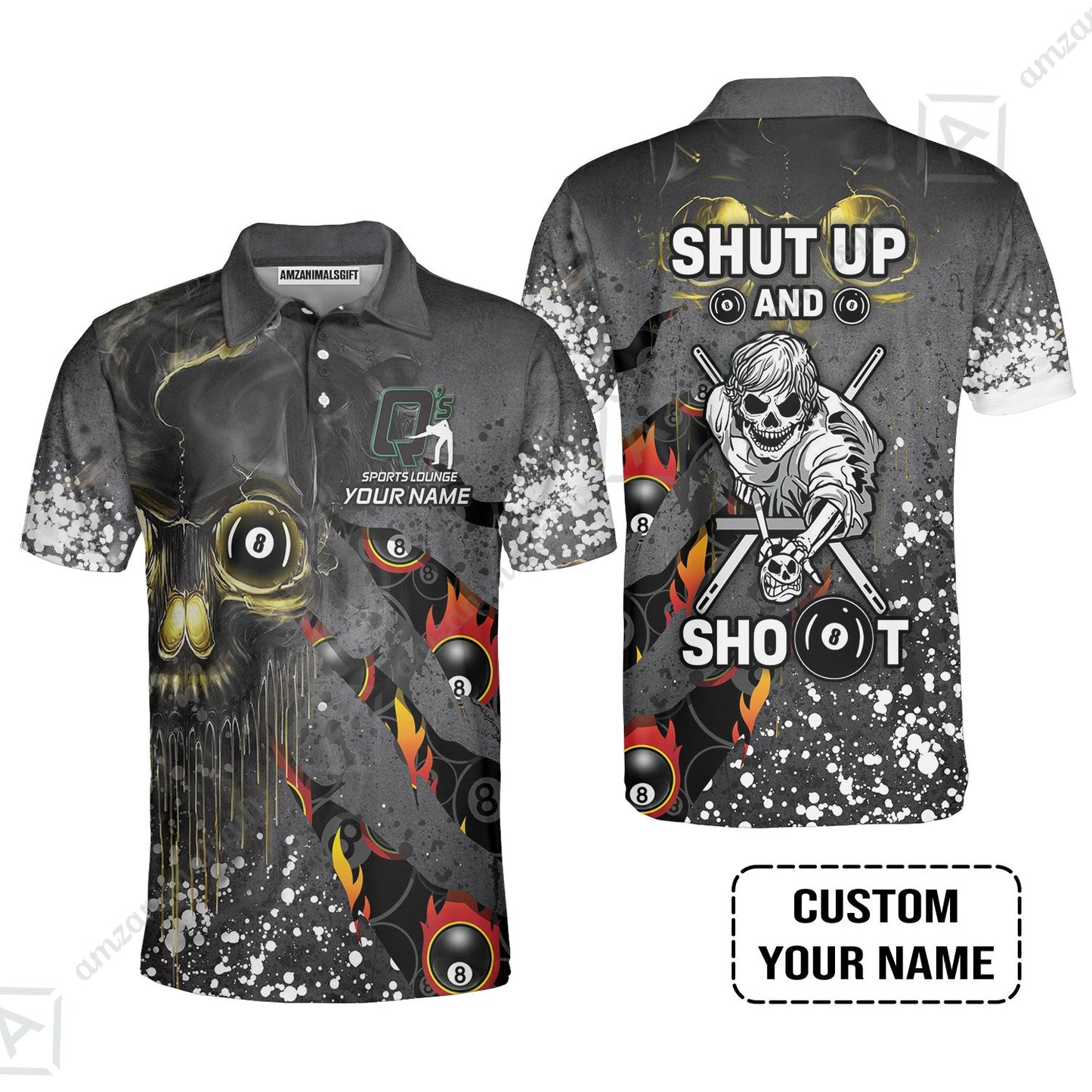 Custom Billiard Long Polo Shirt- Q's Team Billiards 8 Balls Paint Splash Personalized Name Long Polo Shirt