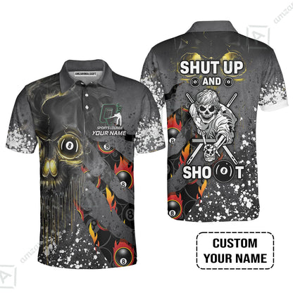 Custom Billiard Long Polo Shirt- Q's Team Billiards 8 Balls Paint Splash Personalized Name Long Polo Shirt