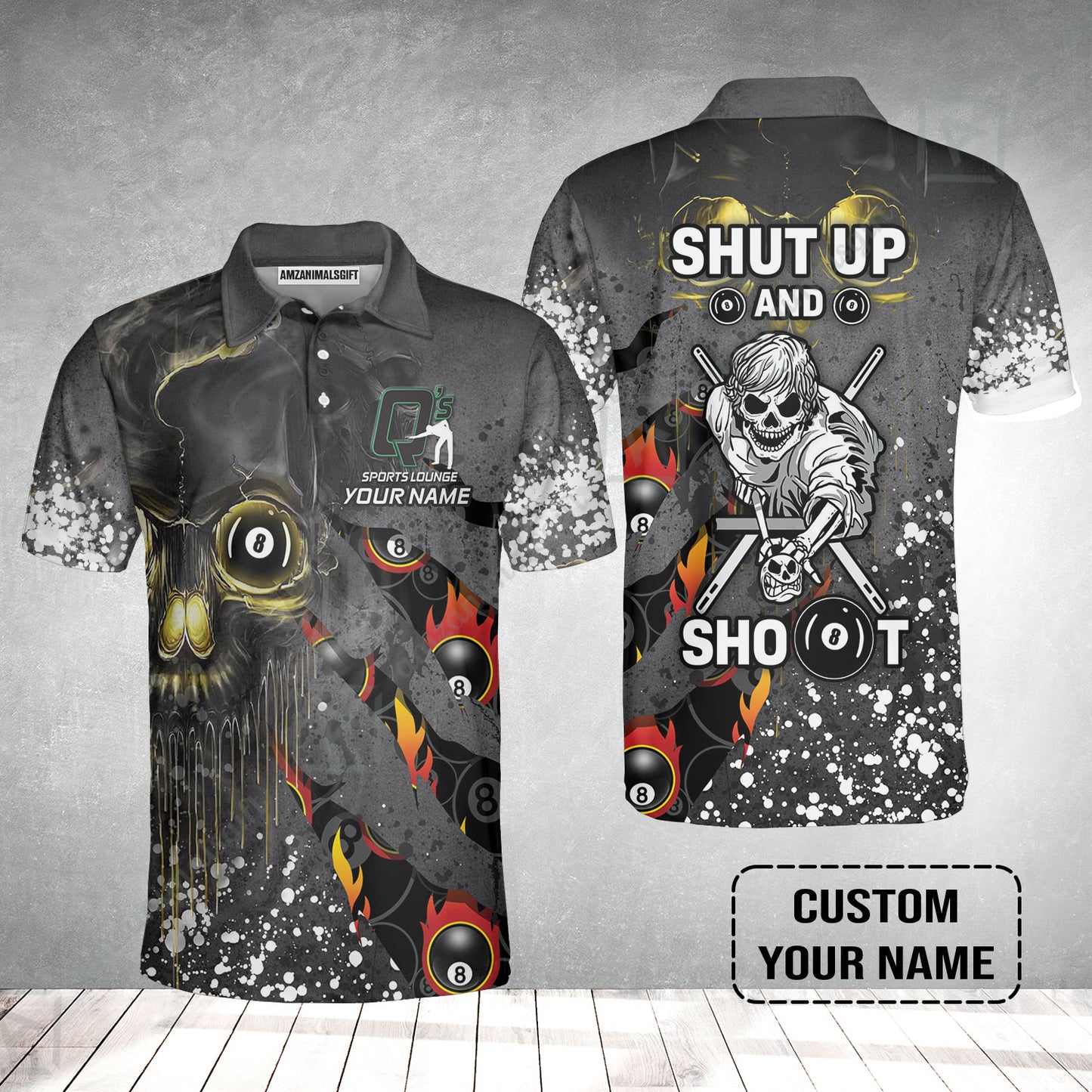 Custom Billiard Men Polo Shirt - Q's Team Billiards 8 Balls Paint Splash Personalized Name Polo Shirt
