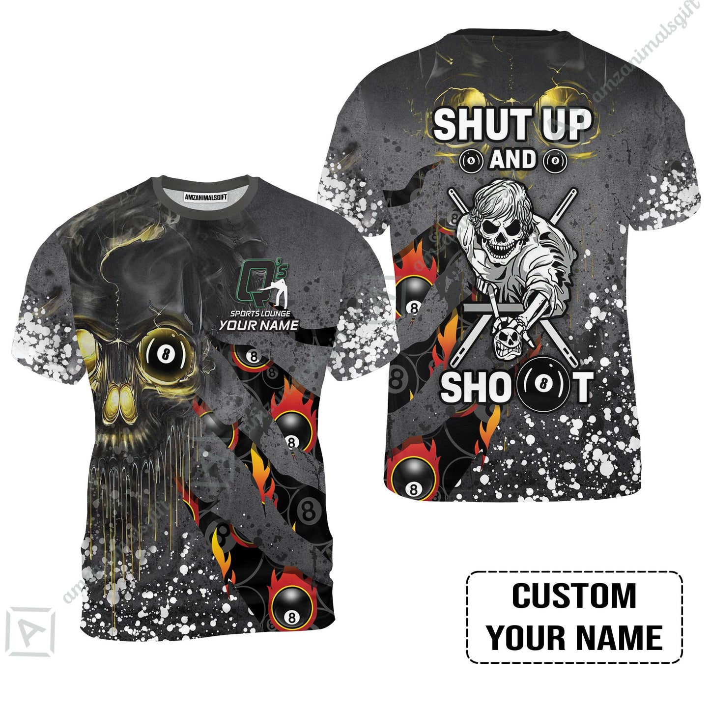 Custom Billiard Long Polo Shirt- Q's Team Billiards 8 Balls Paint Splash Personalized Name Long Polo Shirt