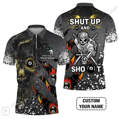Custom Billiard Long Polo Shirt- Q's Team Billiards 8 Balls Paint Splash Personalized Name Long Polo Shirt