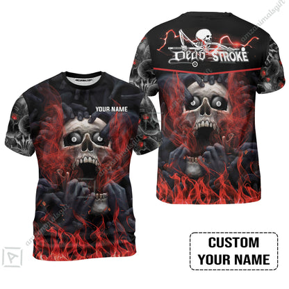Custom Billiard Long Polo Shirt - Dead Stroke Pool 8 Ball Skull On Fire Personalized Name, Perfect Billiard Long Polo Shirt