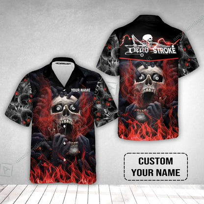 Custom Billiard Hawaiian Shirt - Dead Stroke Pool 8 Ball Skull On Fire Personalized Name, Perfect Billiard Hawaiian Shirt