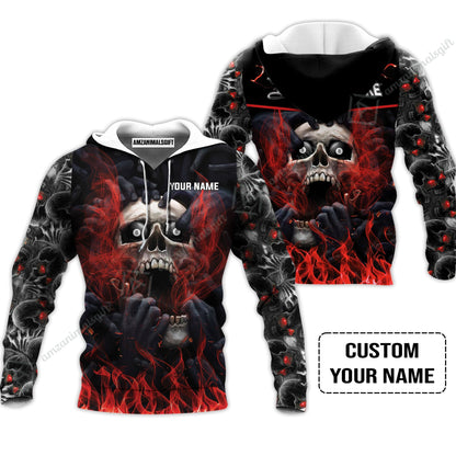 Custom Billiard Hoodie - Dead Stroke Pool 8 Ball Skull On Fire Personalized Name, Perfect Billiard Hoodie