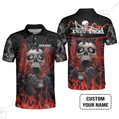 Custom Billiard Women Polo Shirt - Dead Stroke Pool 8 Ball Skull On Fire Personalized Name, Perfect Billiard Women Polo Shirt