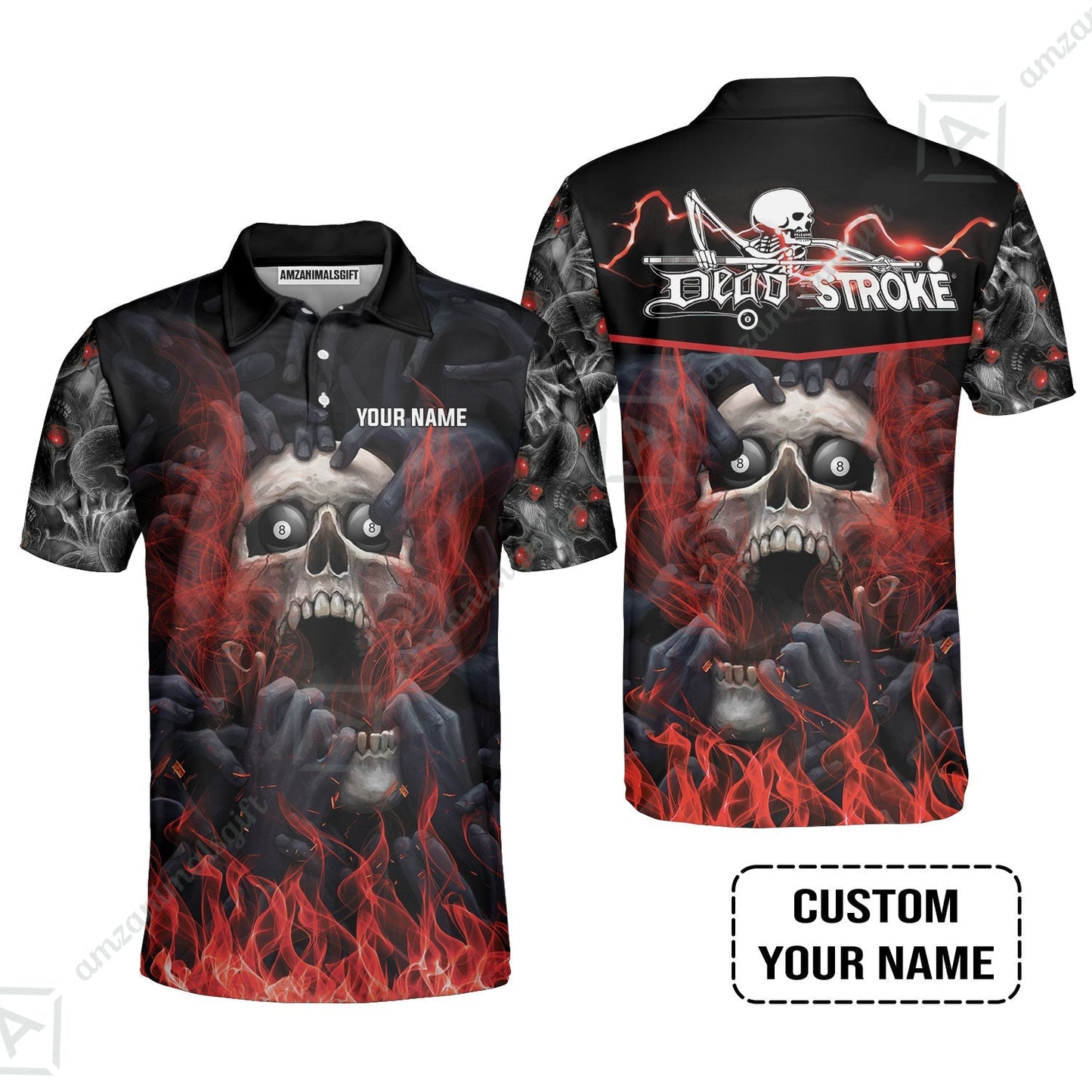 Custom Billiard Hoodie - Dead Stroke Pool 8 Ball Skull On Fire Personalized Name, Perfect Billiard Hoodie