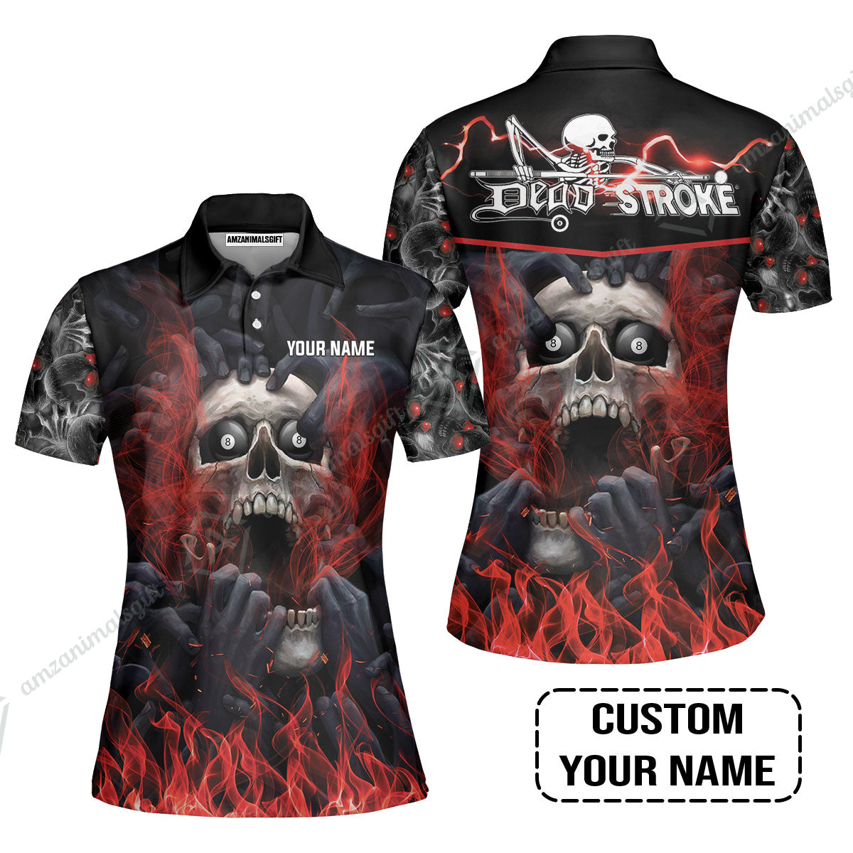 Custom Billiard Hawaiian Shirt - Dead Stroke Pool 8 Ball Skull On Fire Personalized Name, Perfect Billiard Hawaiian Shirt