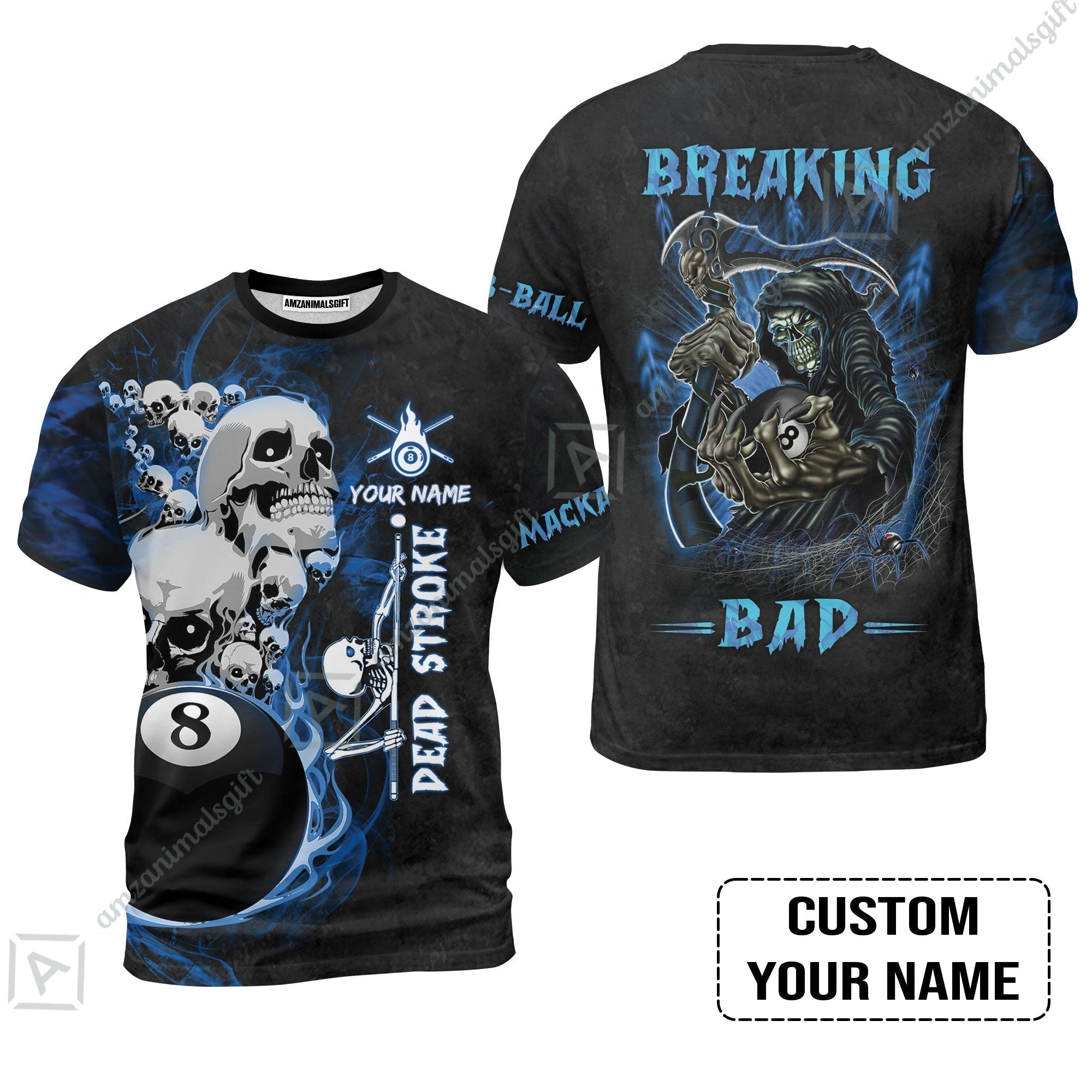 Custom Billiard T-Shirt - Breaking Bad Billiard Pool 8 Ball Personalized Name T-Shirt