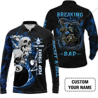 Custom Billiard Long Polo Shirt - Breaking Bad Billiard Pool 8 Ball Personalized Name Long Polo Shirt