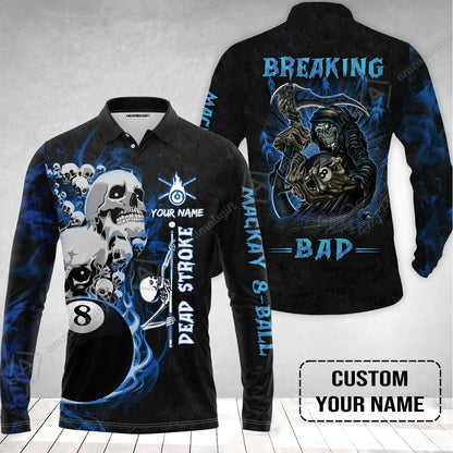 Custom Billiard Long Polo Shirt - Breaking Bad Billiard Pool 8 Ball Personalized Name Long Polo Shirt
