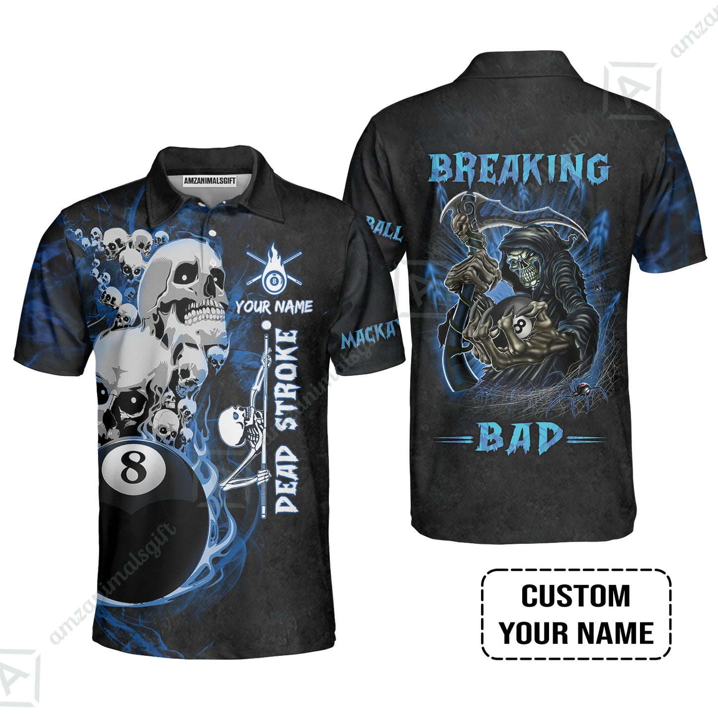 Custom Billiard Men Polo Shirt - Breaking Bad Billiard Pool 8 Ball Personalized Name Polo Shirt, Perfect Billiard Polo Shirt