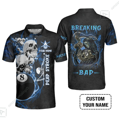 Custom Billiard Men Polo Shirt - Breaking Bad Billiard Pool 8 Ball Personalized Name Polo Shirt, Perfect Billiard Polo Shirt