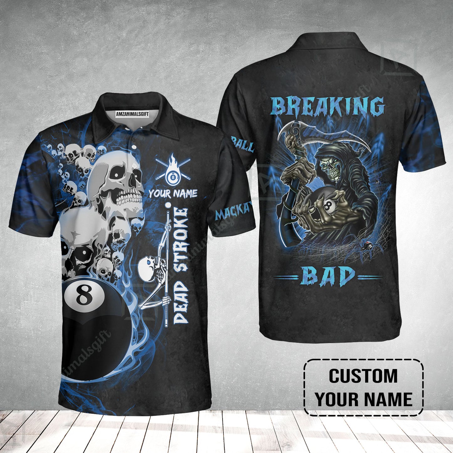 Custom Billiard Men Polo Shirt - Breaking Bad Billiard Pool 8 Ball Personalized Name Polo Shirt, Perfect Billiard Polo Shirt