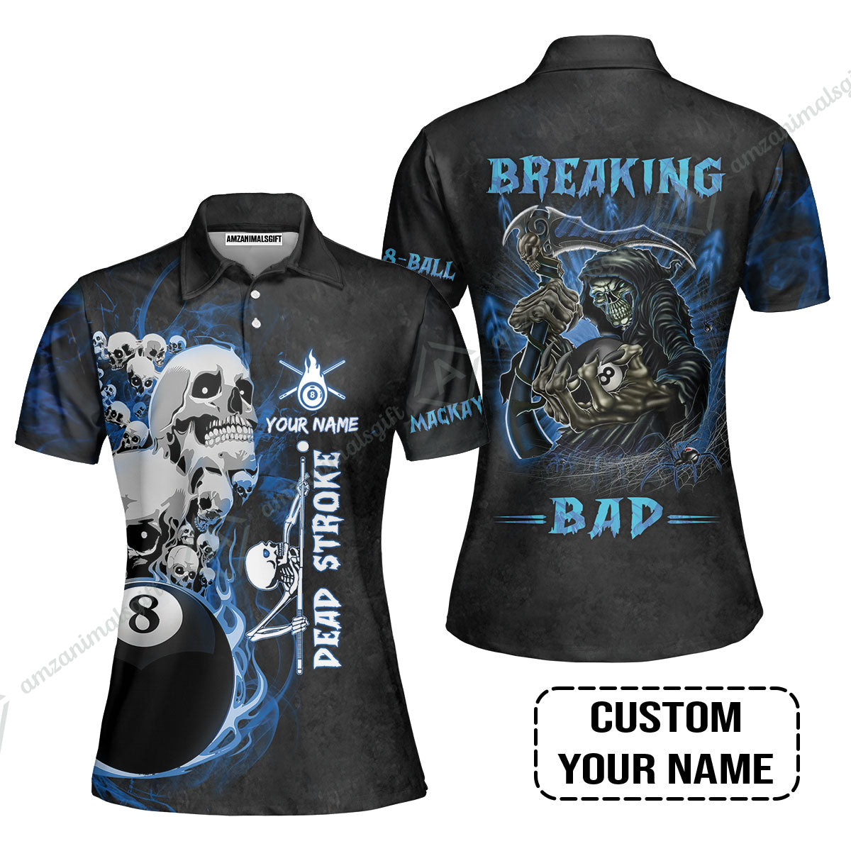 Custom Billiard Long Polo Shirt - Breaking Bad Billiard Pool 8 Ball Personalized Name Long Polo Shirt