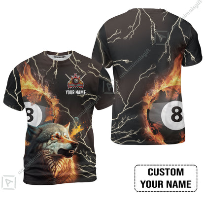 Custom Billiard Men Polo Shirt - Wolf On Fire Billiard Pool 8 Balls Personalized Name, Perfect Billiard Polo Shirt