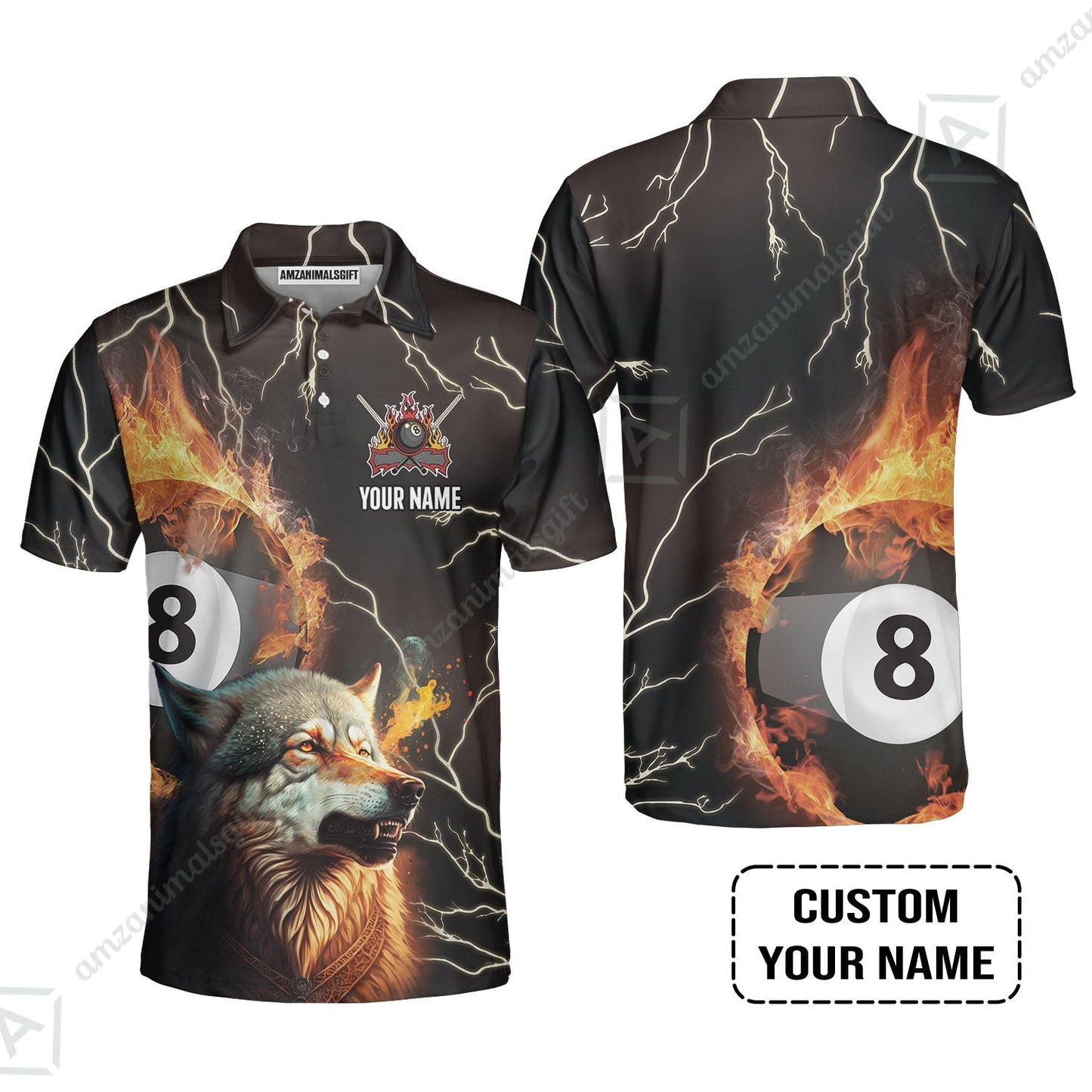 Custom Billiard Hoodie - Wolf On Fire Billiard Pool 8 Balls Personalized Name, Perfect Billiard Hoodie