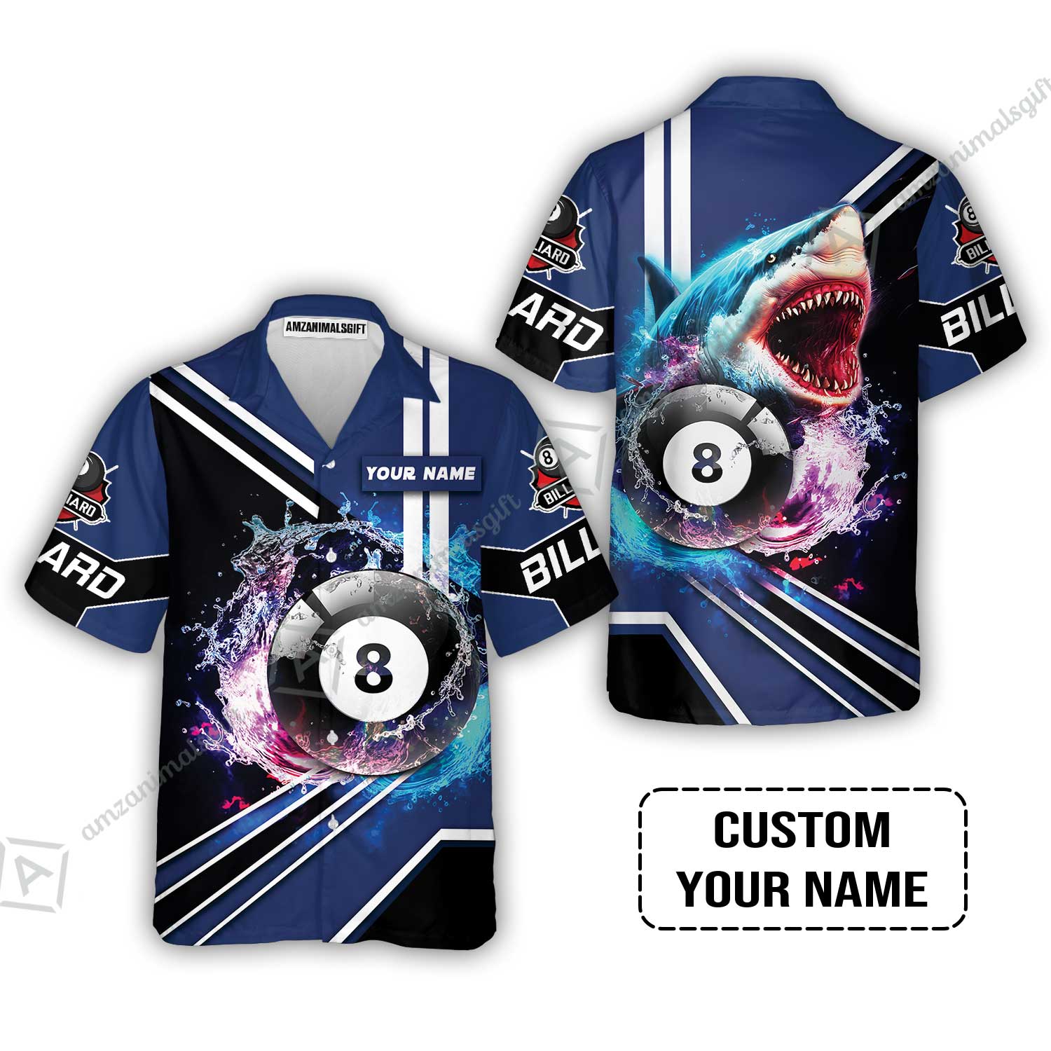 Custom Billiard Hawaiian Shirt - Shark Billiard Team Pool 8 Ball Personalized Name Hawaiian Shirt