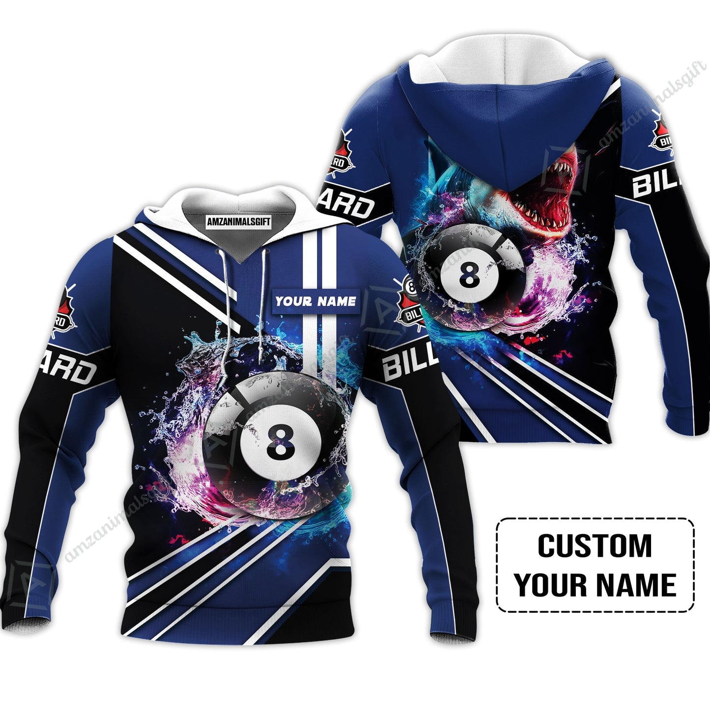 Custom Billiard Hoodie - Shark Billiard Team Pool 8 Ball Personalized Name Hoodie