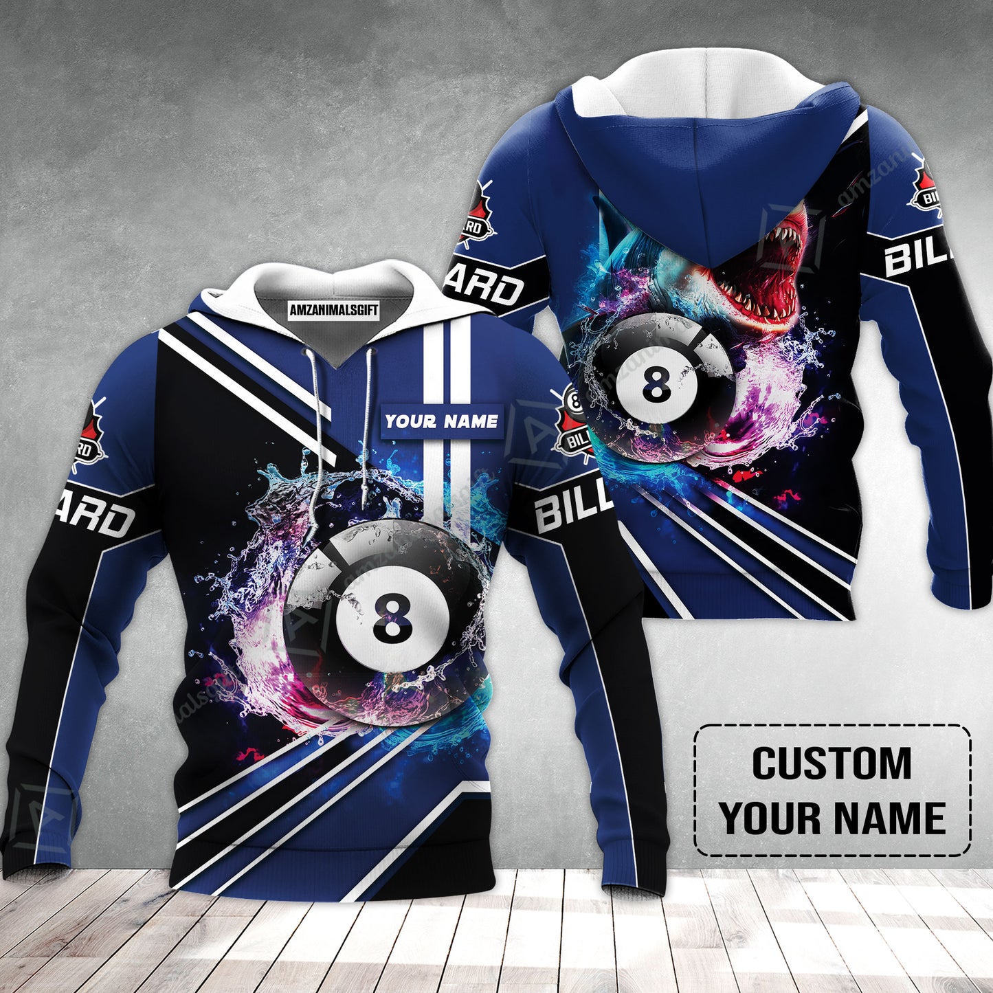 Custom Billiard Hoodie - Shark Billiard Team Pool 8 Ball Personalized Name Hoodie