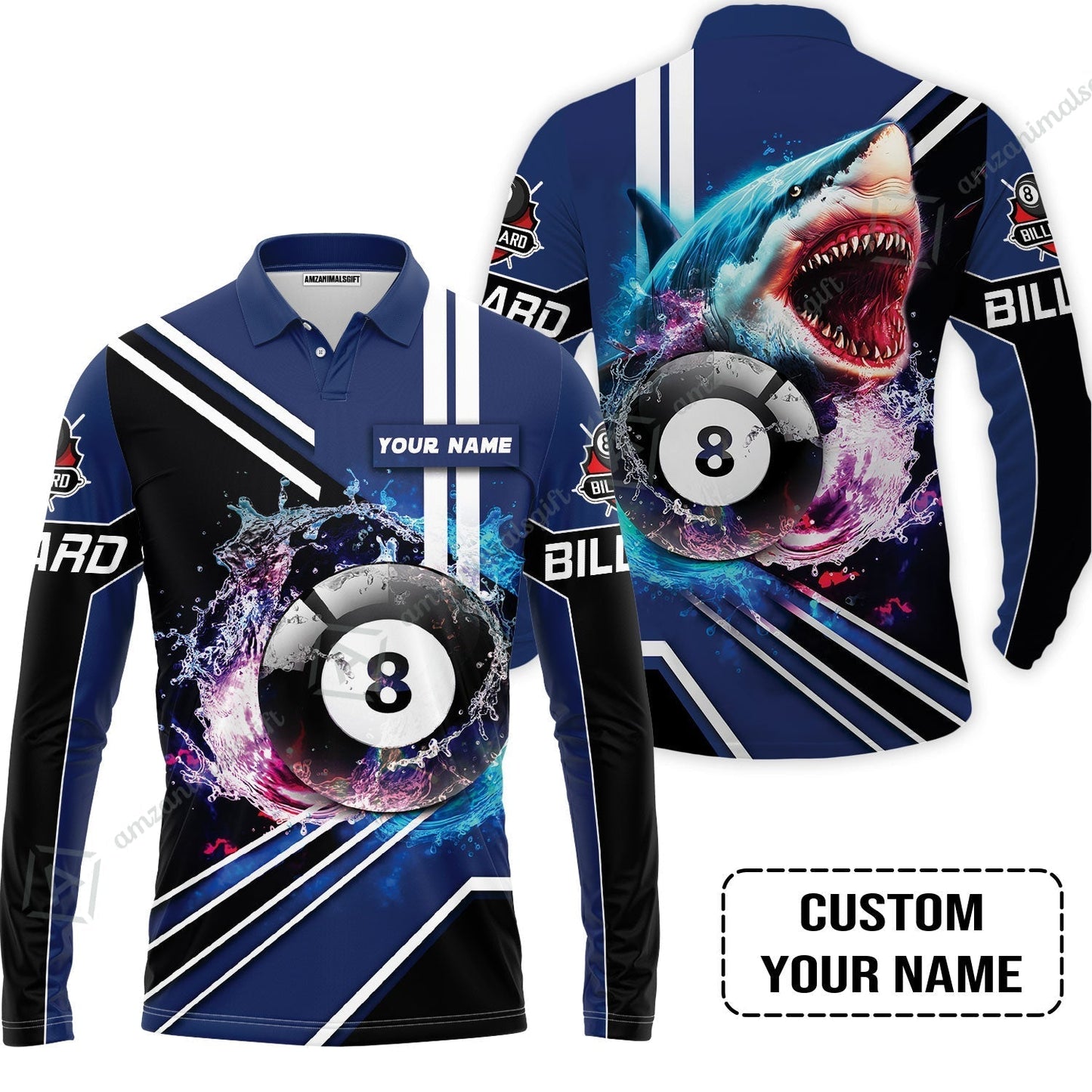 Custom Billiard Women Polo Shirt - Shark Billiard Team Pool 8 Ball Personalized Name Women Polo Shirt