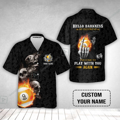 Custom Billiard Hawaiian Shirt - Skull Reaper Billiard Pool 9 Ball Hello Darkness My Old Friend Personalized Name Hawaiian Shirt