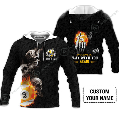 Custom Billiard Men Polo Shirt - Skull Reaper Billiard Pool 9 Ball Hello Darkness My Old Friend Personalized Name Polo Shirt