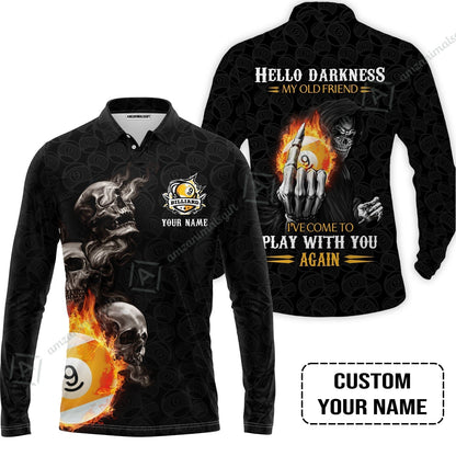 Custom Billiard Hawaiian Shirt - Skull Reaper Billiard Pool 9 Ball Hello Darkness My Old Friend Personalized Name Hawaiian Shirt