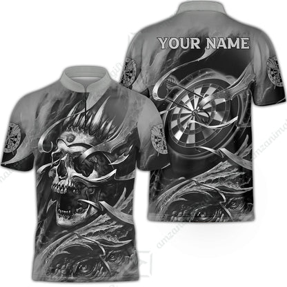 Darts Men Polo Shirt Custom Name - Green Skull Dartboard Personalized Polo Shirt For Men - Gift For Darts Player, Friend, Family