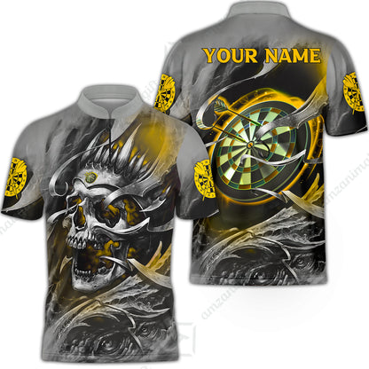 Darts Men Polo Shirt Custom Name - Green Skull Dartboard Personalized Polo Shirt For Men - Gift For Darts Player, Friend, Family