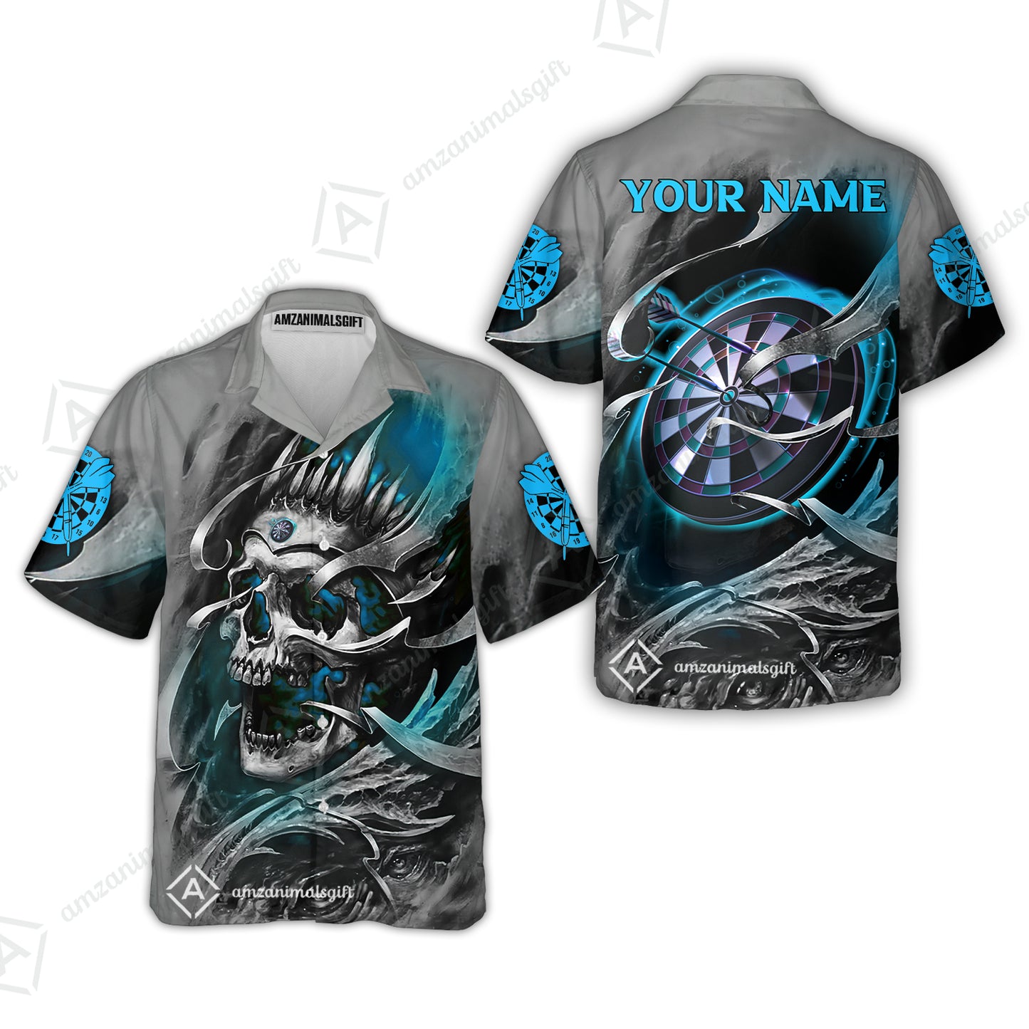 Darts Men Polo Shirt Custom Name - Green Skull Dartboard Personalized Polo Shirt For Men - Gift For Darts Player, Friend, Family