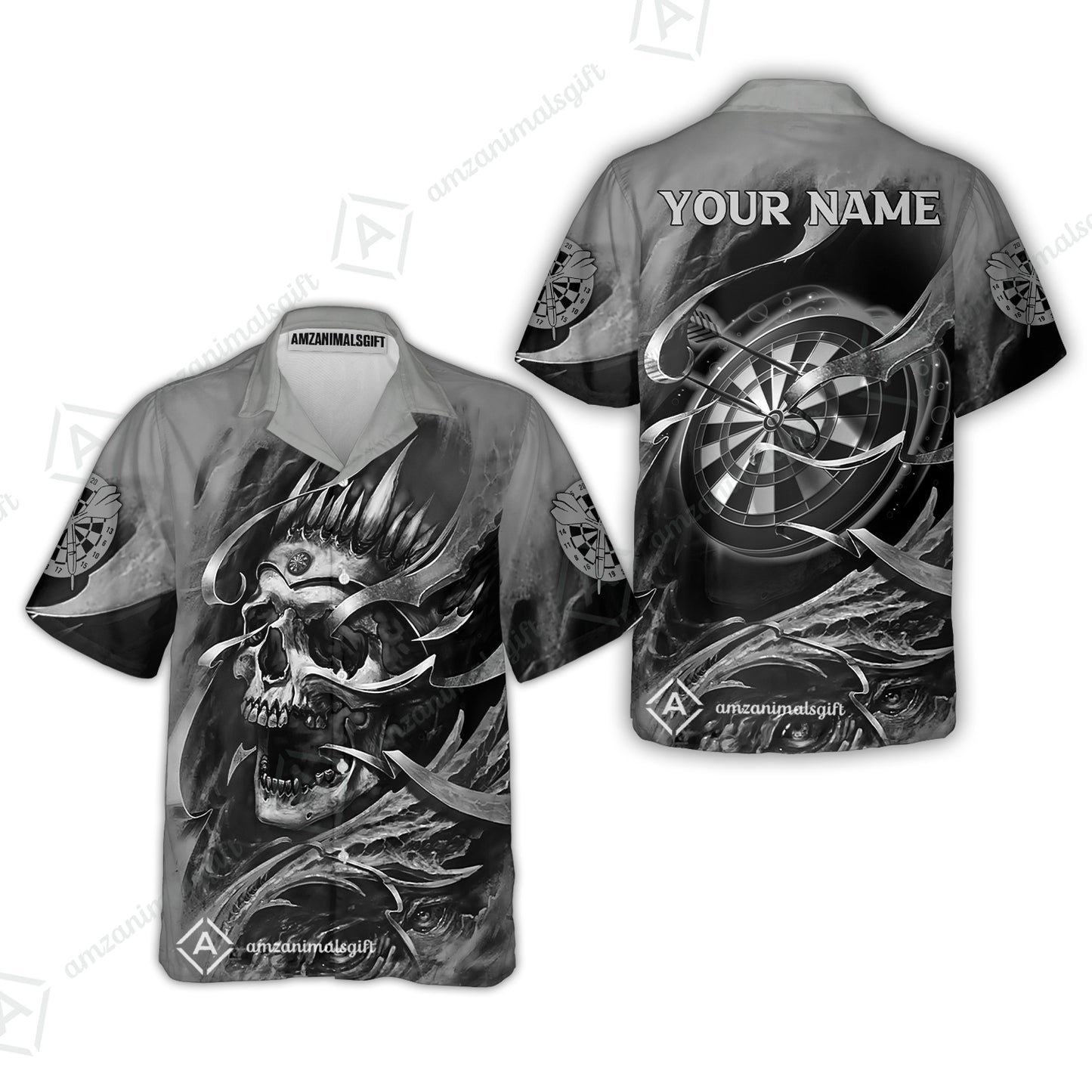 Darts Men Polo Shirt Custom Name - Green Skull Dartboard Personalized Polo Shirt For Men - Gift For Darts Player, Friend, Family