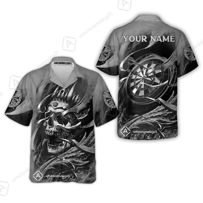 Darts Men Polo Shirt Custom Name - Green Skull Dartboard Personalized Polo Shirt For Men - Gift For Darts Player, Friend, Family