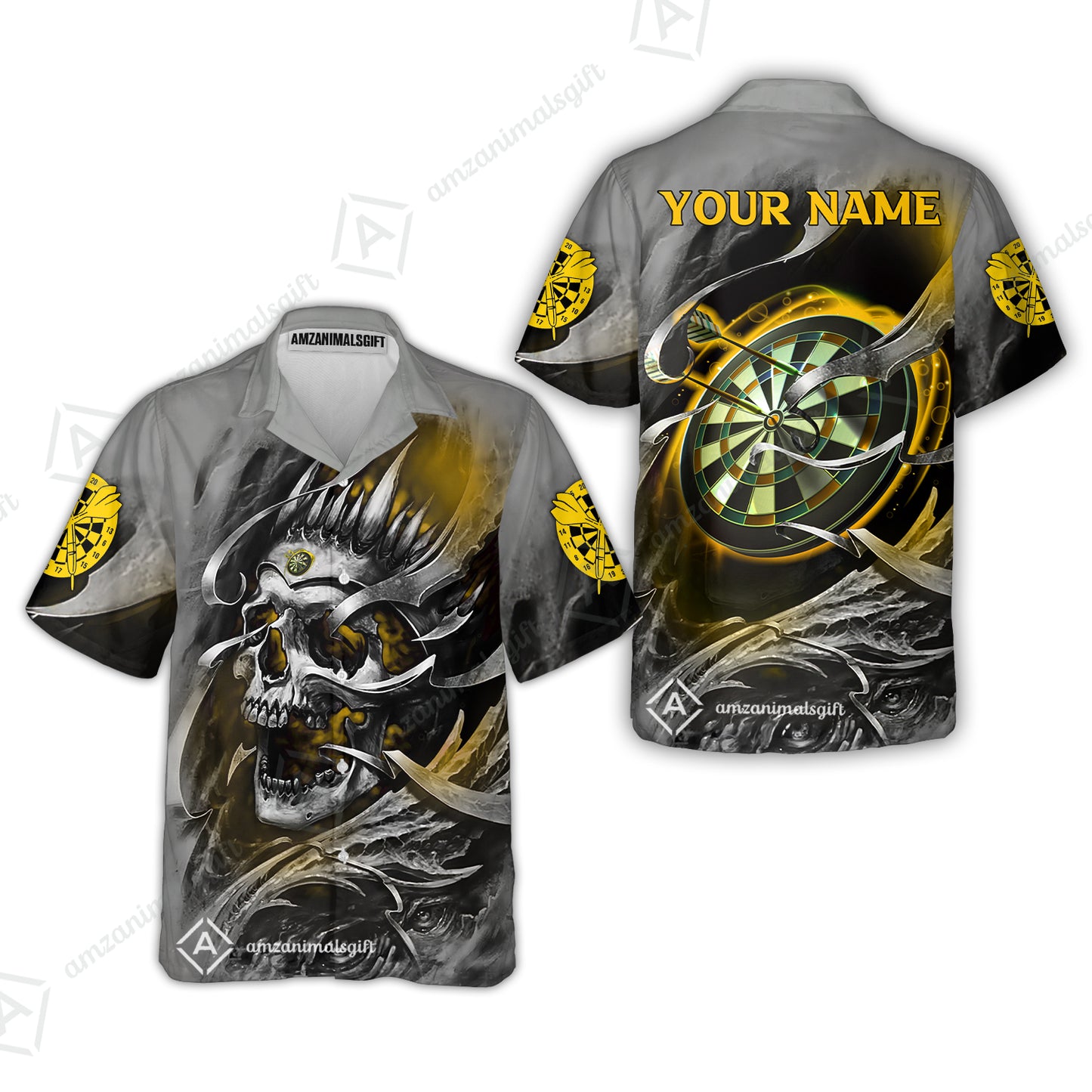 Darts Men Polo Shirt Custom Name - Green Skull Dartboard Personalized Polo Shirt For Men - Gift For Darts Player, Friend, Family